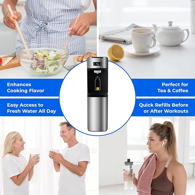 iSpring Bottleless Water Dispenser with Built-in 4-Stage Filtration, Chloramine Removal, Water Cooler Dispenser - Hot, Cold, Room Temp, Self Cleaning, Stainless Steel, Silver, Model: DS4S-NC