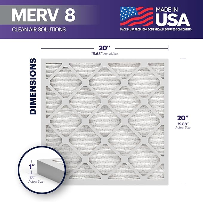 BNX TruFilter 20x20x1 Air Filter MERV 8 (4 Pack) - MADE IN USA – Dust & Pet Defense Electrostatic Pleated Air Conditioner HVAC AC Furnace Filters for Dust, Pet, Mold, Pollen MPR 600 – 700 & FPR 5