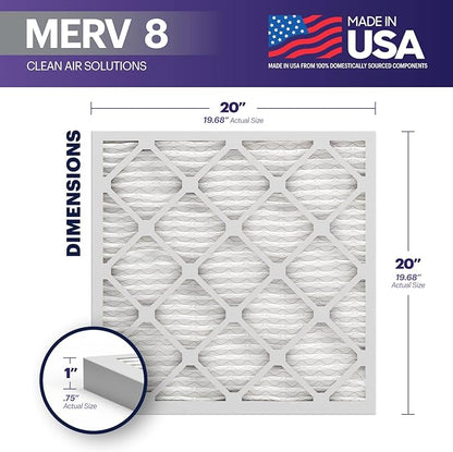 BNX TruFilter 20x20x1 Air Filter MERV 8 (4 Pack) - MADE IN USA – Dust & Pet Defense Electrostatic Pleated Air Conditioner HVAC AC Furnace Filters for Dust, Pet, Mold, Pollen MPR 600 – 700 & FPR 5