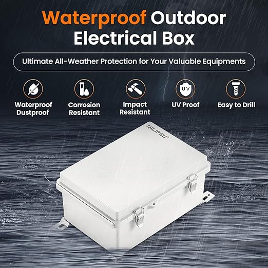 QILIPSU Junction Box IP67 Waterproof Plastic Electrical Enclosure Outdoor Weatherproof Project Electric Box with Mounting Plate, Wall Brackets, Hinged Grey Cover 11.2"x7.7"x5.1"