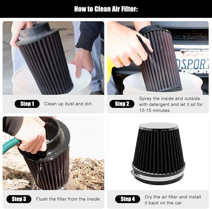 RYANSTAR 152mm 6" High Flow Round Tapered Cone Closed-Top Washable Clamp-On Dry Air Filter short 155mm tall Black