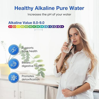 Purewell 6-Stage Alkaline Water Filter System, 0.01μm Ultra-Filtration Countertop System with 4 Filters, Metal Water Level Spigot and Stand, pH 8-9, 2.25G, PW-OB-PH