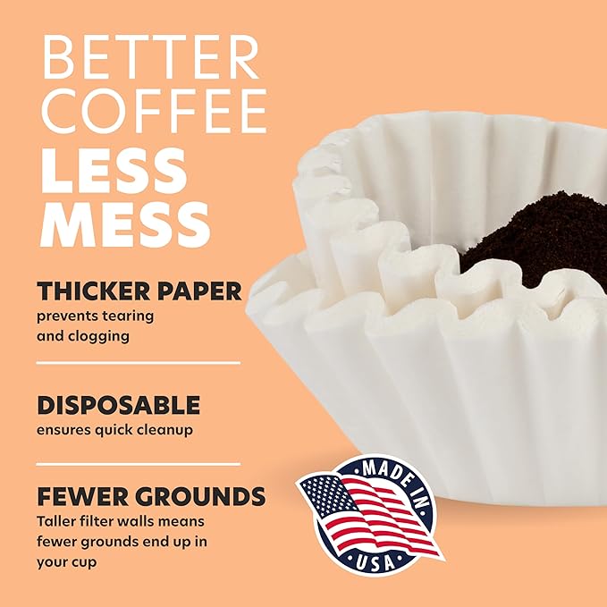 Tupkee 12-Cup Large Coffee Filters - 9.75” x 4.25” - 500 Count - Tall Walled to Prevent Ground Overflow - Compatible with Bunn 12 Cup Commercial Coffee Maker & Large Home Machines - Made in the USA