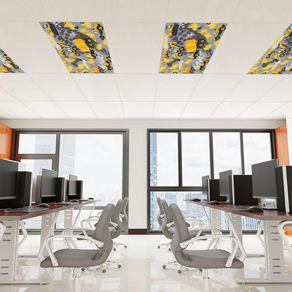 4 Pcs Fluorescent Light Covers for Ceiling Lights Yellow Construction Vehicles Excavators Cranes Trucks Gray Decorative Magnets Light Filters for Office Home Classroom Must Haves 4’ x 2’