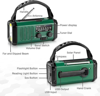 10000mAh Hand Crank Emergency Radio, NOAA Weather Radio with AM/FM Solar Radio, Rechargeable Battery, Flashlight & Reading Light, SOS Cell Phone Charger for Valentines Day Gifts Outdoor Emergencies