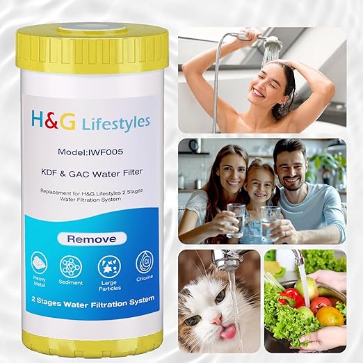 H&G Lifestyles 10" x 4.5" Whole House KDF and Carbon Water Filter, Reduce Chlorine Heavy Metal Improve Water Taste,Compatible with 84637, WPX5BB97P, PC10, 355214-45, 355215-45, WP10BB97P, WP5BB97P