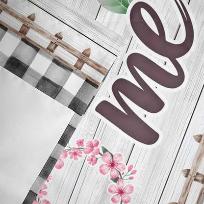 Spring Flowers Curtain Valances for Windows, Kitchen Valance Window Treatment, Farmhouse Watercolor Black Plaid Wood Grain Light Filtering Block Curtains for Bathroom/Bedroom/Living Room 60'' x 18''
