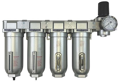 1/2" NPT Industrial (5-Stage) Moisture Removing Particulate Filter and Oil Removing Coalescing Filter and Two Desiccant Air Dryers and Air Pressure Regulator