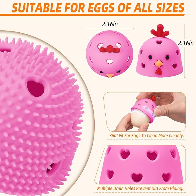 Egg Washer for Fresh Eggs, Egg Scrubber for Fresh Eggs, Egg Brush for Cleaning Fresh Eggs, Egg Cleaner Scrubber, Easter Gifts Creative Chicken Shape Egg Wash Brush Silicone Washing Egg Tool - Pink