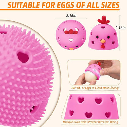 Egg Washer for Fresh Eggs, Egg Scrubber for Fresh Eggs, Egg Brush for Cleaning Fresh Eggs, Egg Cleaner Scrubber, Easter Gifts Creative Chicken Shape Egg Wash Brush Silicone Washing Egg Tool - Pink