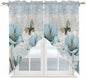 Spring Floral Swag Valances for Windows, Vintage Tulips Flower Butterfly Retro Wood Blue Rod Pocket Kitchen Curtains Valance, Kitchen Window Curtains Swag for Cafe Living Room, 2 Panels, 36x45 inch