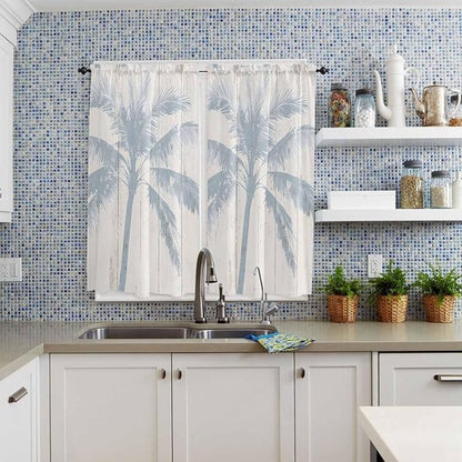 Summer Coconut Tree on Vintage Wood Grain Window Valance Curtains, Seaside Plants Light Filtering Kitchen Valance with 3-inch Rod Pocket for Living Room Bathroom Bedroom,2 Panel,42x63In