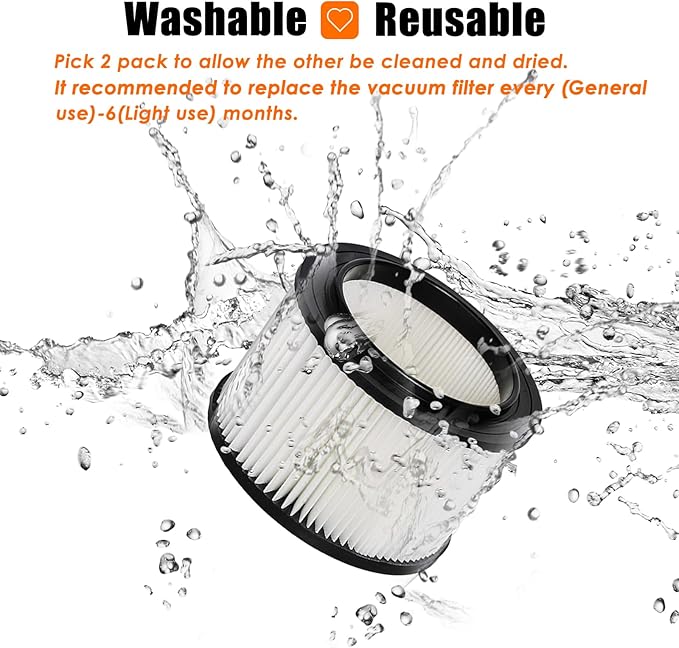 Universal VFCF Replacement Washable Filter fits Vacmaster 4 Gallon VFB511B 0201 Beast/ VWMB508 0101/ VF408/ VF409/ Professional VF410P, with 4x Foam Sleeve-2 Pack