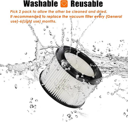 Universal VFCF Replacement Washable Filter fits Vacmaster 4 Gallon VFB511B 0201 Beast/ VWMB508 0101/ VF408/ VF409/ Professional VF410P, with 4x Foam Sleeve-2 Pack