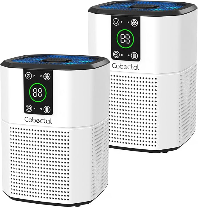 2 Pack Air Purifier for Home Bedroom, Cobectal Room Air Cleaner with H13 True HEPA 3-in-1 Filter, Aroma Function & Sleep Mode, Desktop Small Air Purifier for Office, Dorm, Hotel, RVs (White)