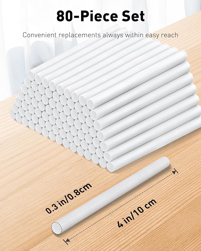 Pawfly 80 Pcs Humidifier Sticks, 4 Inch Mini Humidifier Filter Replacement Wicks, Humidification Equipment Cotton Refill Rods, Small Portable USB Humidifier Sticks, Air Diffuser Pure Wicks