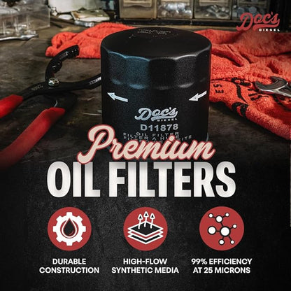 Doc's Diesel Oil Filter D11878 | Compatible with Chevrolet/GMC 6.6L Duramax 2500HD, 3500HD 2020+ | Replaces PF26