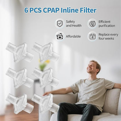 CPAP Filters - 6 PCS Universal CPAP Inline Filter for CPAP and BiPAP Machines Compatible with ResMed AirSense 10/11, CPAP Bacteria Filter for All 22mm & 25mm Tubing, CPAP Supplies