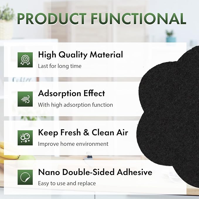 ENLOY 7.2 Inch Universal Trash Can Charcoal Filters Replacements, 12-Pack Flower Shape Stick-on Activated Charcoal, Absorbing Filters Purifying Deodorizer for Compost Bin Pail, Trash Cans, Recycle Bin