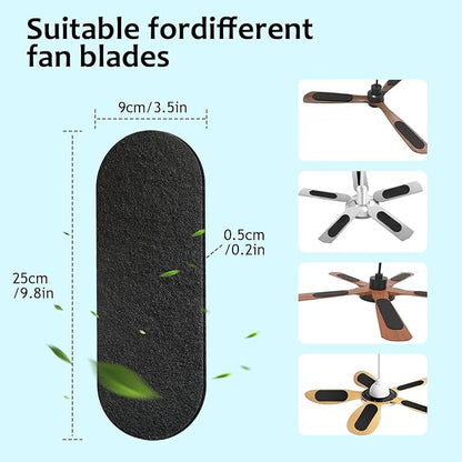 15pcs Ceiling Fan Filters for Blades Easy-Stick Strong Fixity Activated Coconut Carbon Fan Filter for Ceiling Fan, Universal Fan Blade Air Fresh Purifier Cat Litter Box Filter, Black