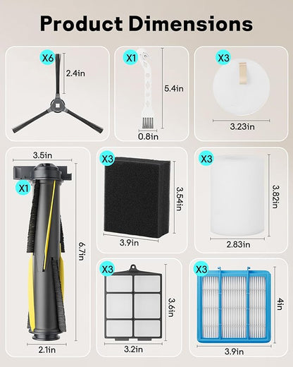 Leemone 18 Pcs Replacement Parts for Shark Navigator AV2110S AV2120 RV2120AE RV2110 Robot Vacuum, 1 Main Brush, 2 Pre Filters, 2 HEPA Filters, 6 Side Brushes, 3 Foam & Felt Filters, 3 Base Filters