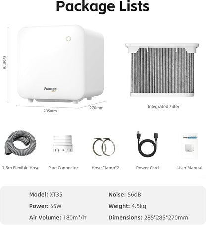 Laser Fume Extractor Compatible with F1/F2/Lumos/LP2/LP4 Laser Engravers ≤ 10W, 106 CFM & 55 dB Smoke Purifier for Laser Engraver, Laser Smoke Extractor HEPA Filtration Removes 99.97% of Fume