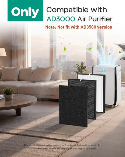 Replacement Filter Compatible with Air Doctor AD3000 AD3000M AD3000Pro Air Cleaner Puri-Fier, Not for AD3500 Version, Include 1 Premium Filter + 1 Carbon Filter + 4 Pre-Filters