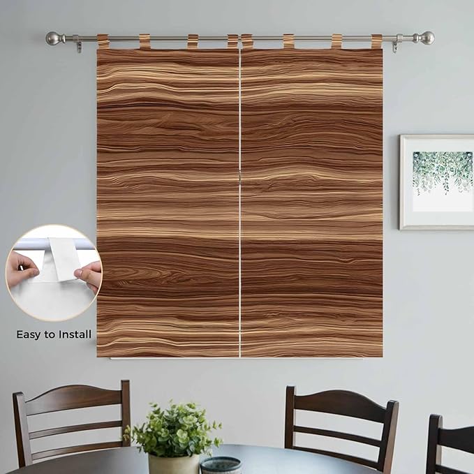 Brown Western Living Room Curtains 84 Inch Length, Window Curtains Tab Top, Vintage Farmhouse Wood Barn Door Light Filtering Window Treatments Drapes 42"x84" 2 Panel