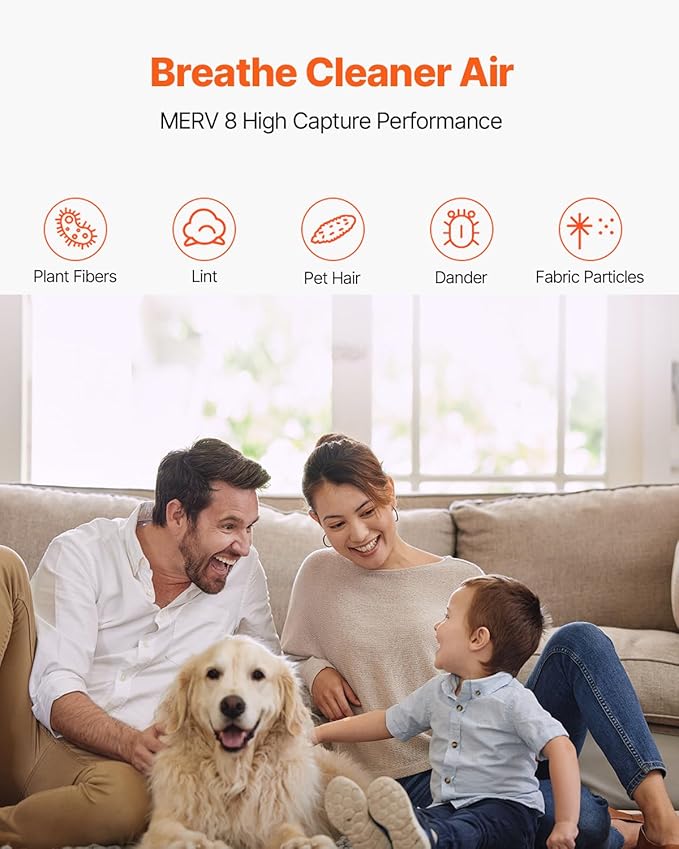 VEVOR 20x25x4 inch Electrostatic Air Filter, AC/HVAC Furnace Filter Washable & Reusable Aluminum, MERV 8 Long Lifetime, Home or Office (Actual Size: 19.37 x 24.37 x 3.58 in)