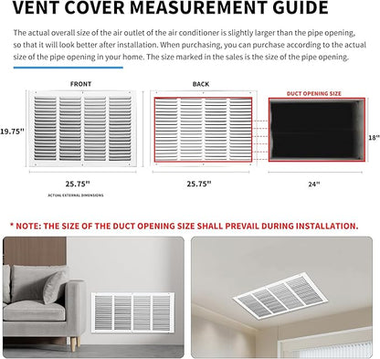 Return Vent Cover 24x18(Duct Opening Size),Air Return Vent Cover,Flat Vent Cover,Rejillas De Aire Acondicionado Para Casa,Return Air Grilles,Outer Dimensions:25.75"Wx19.75"H(24"W x 18"H, Duct Opening)
