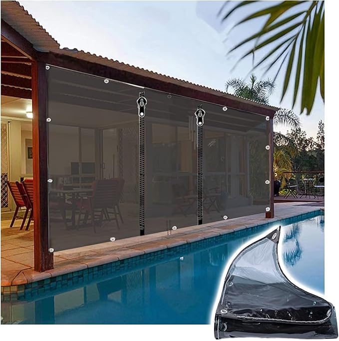 Curtain Patio Enclosure with Zippe, Heavy Duty PVC Transparent Tarpaulin Side Panels, Outdoor Clear Tarp Curtains for Porch, Pergola, Gazebo, Balcony, Patio(1.8x2m)
