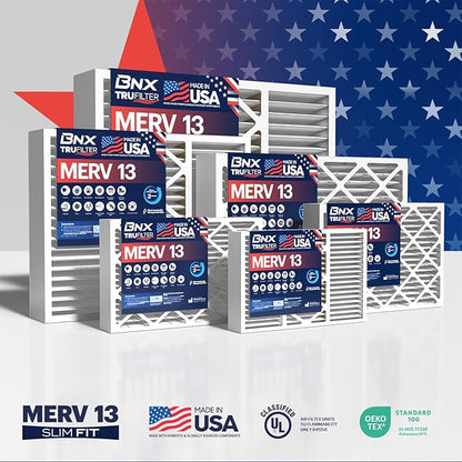 BNX TruFilter 20x20x5 (19.88’’ x 19.88’’ x 4.38‘’ Honeywell Compatible 4”) MERV 13 Air Filter (2-Pack) - MADE IN USA - HVAC AC Furnace Filters Health, Allergies, Mold, Bacteria, Smoke, MPR 1900 FPR 10