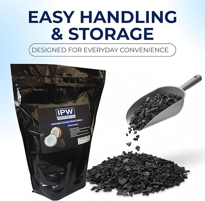 IPW Industries Bulk Activated Carbon - 4x8 Mesh Coconut Shell Granular Activated Charcoal (GAC) for Water Filtration - Replacement Media Carbon Water Filter Media (10 lbs)