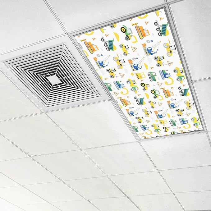 6 Pcs Fluorescent Light Covers for Ceiling Lights Construction Vehicles Excavators Dump Trucks Cranes Safety Signs Decorative Magnets Light Filters for Office Home Classroom Must Haves 4’ x 2’