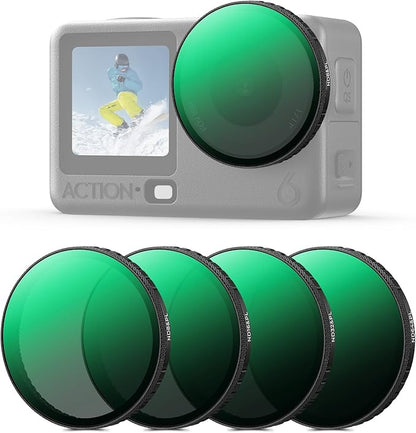 K&F CONCEPT CPL ND Filter Kit Compatible with DJI Osmo Action 6, 4 Pack (ND8/PL ND16/PL ND32/PL ND64/PL) Hybrid Neutral Density Polarizing Action Camera Accessories, Multicoated HD Optical Glass