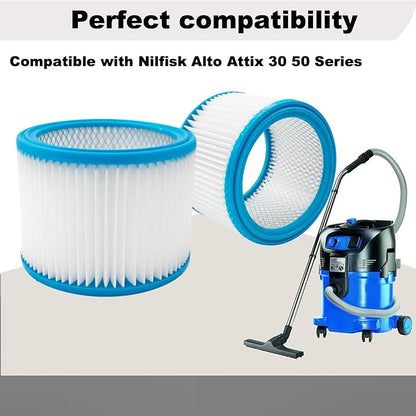 2-Pack HEPA Replacement Cartridge Filter with Reinforced Metal Mesh Core, Compatible with Nilfisk ALTO Attix 30 and 50 Wet Dry Vacuums