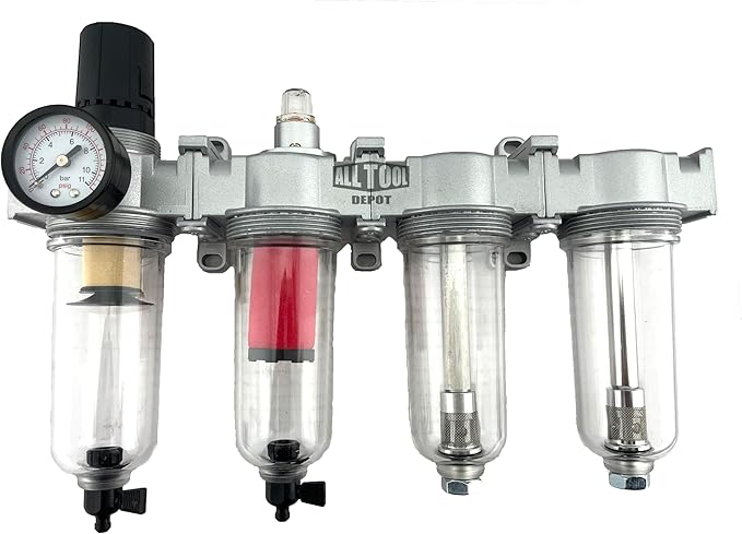 4 STAGE HIGH DUTY INDUSTRIAL GRADE ULTRA CLEAN FILTER REGULATOR COALESCING DESICCANT DRYERS SYSTEM FOR COMPRESSED AIR LINES METAL BOWLS GREAT FOR PAINT SPRAY AND PLASMA CUTTER (3/8"NPT AUTO DRAIN)