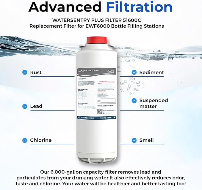 Water Filter Replacement Compatible With Elkay 51600C EWF6000 Bottle Filling Stations, 6000 Gallons/12 Months (No Chip - 3 Pack)