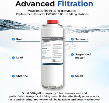 Water Filter Replacement Compatible With Elkay 51600C EWF6000 Bottle Filling Stations, 6000 Gallons/12 Months (No Chip - 3 Pack)