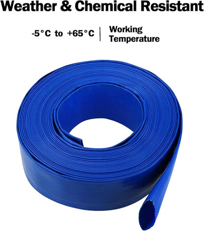 Eastrans 1 IN x 100 FT Heavy Duty Flat Discharge Hose, Weather & Burst Resistant, Best Hose for Inground Pools, Filter & Drain Hose