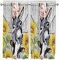 Farmhouse Bedroom Curtains 63 Inches length, Watercolor Sunflowers Animals Printed Wood Grain Window Treatment Curtain Drapes, Rod Pocket Curtain Panels for Living Room Kitchen, 42"x63", 2 Panels