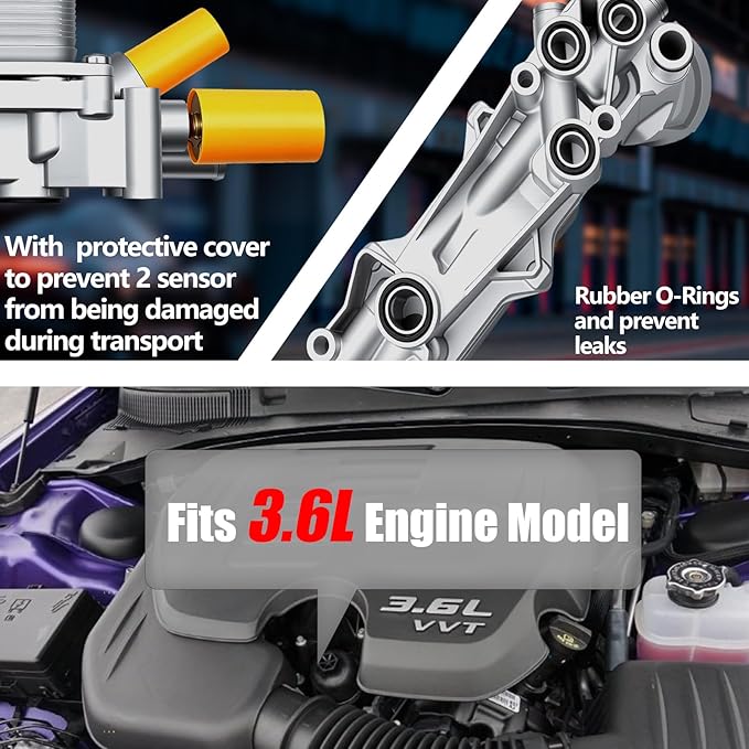 Aluminum Oil Filter Housing Engine Oil Cooler Compatible with 2011-2023 Charger Durango Challenger Journey Wrangl-er Cherok-ee Town and Country 200 300 Ram ProMaster 3.6L V6 for 926-876 926-959
