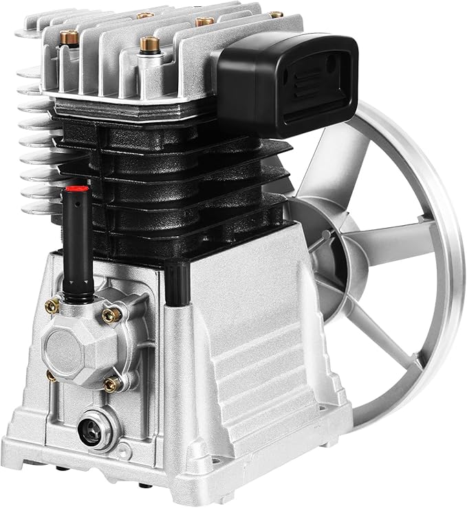 Air Compressor Pump Head, Twin Cylinder Air Compressor Head with 3Hp Powerful Function Exhaust Valve Design and Good Heat Dissipation Air Filter Muffler Industrial Compressor Pump Motor for Electronic