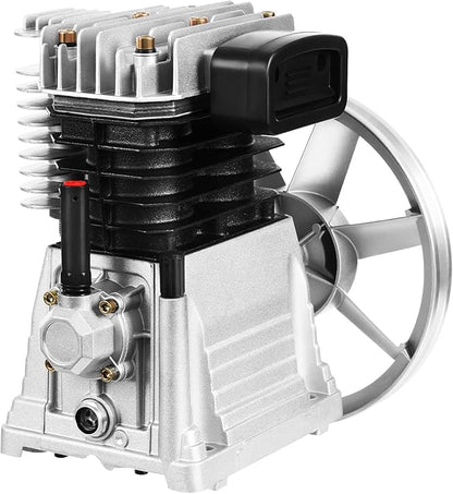 Air Compressor Pump Head, Twin Cylinder Air Compressor Head with 3Hp Powerful Function Exhaust Valve Design and Good Heat Dissipation Air Filter Muffler Industrial Compressor Pump Motor for Electronic