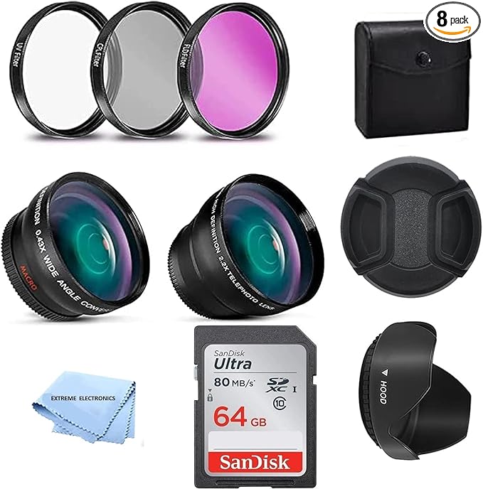 Extreme Len's 58mm Professional Filter Bundle - 7 Filters (UV, CPL, FL-D, 1, 2, 4, 10 Macro), 64GB Sandisk Card