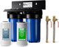 iSpring WGB21B-PB+AHPF12MNPT16X2 2-Stage Whole House Water Filtration System w/ 10” x 4.5” Carbon Block and Lead Reducing Filters and 3/4" Push-fit Braided Stainless Steel Hose Connectors