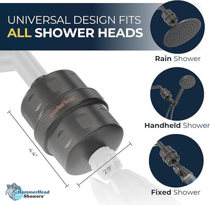 HammerHead Showers® Solid Metal Shower Head Filter – KDF 55 Shower Filter, High Pressure Universal Shower Filters to Remove Toxic Chemicals – Removes Chlorine and Heavy Metals – Oil Rubbed Bronze