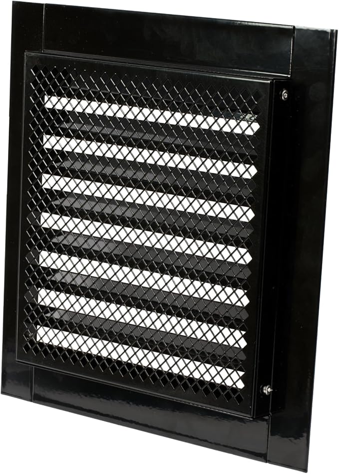 Repa Market 8" x 8" Inch (Inner Dimensions) Galvanized Black Soffit Vent Cover - Louvered Square Gable Vent with Mesh Screen - Intake/Exhaust Ventilation Grill - HVAC Ducting Return Air Vent Cover