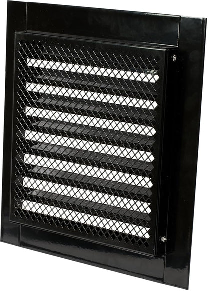 Repa Market 8" x 8" Inch (Inner Dimensions) Galvanized Black Soffit Vent Cover - Louvered Square Gable Vent with Mesh Screen - Intake/Exhaust Ventilation Grill - HVAC Ducting Return Air Vent Cover