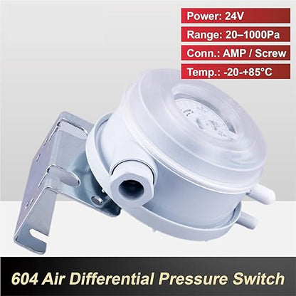 1pcs 604 Micro Differential Pressure Switch - 20-1000Pa Adjustable Air & Gas Sensor for HVAC Systems, Ventilation, Filter, Duct Alarm Use(20-300pa)